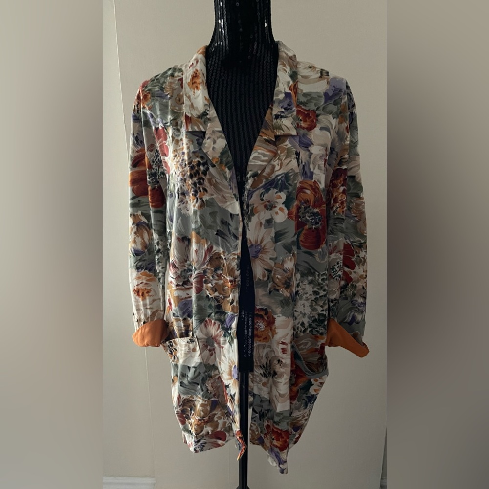 Sheri Martin Foliage Floral Open Rayon Blazer Size 12
